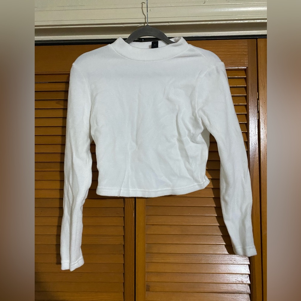OX White Shein Fuzzy Cropped Mock Neck